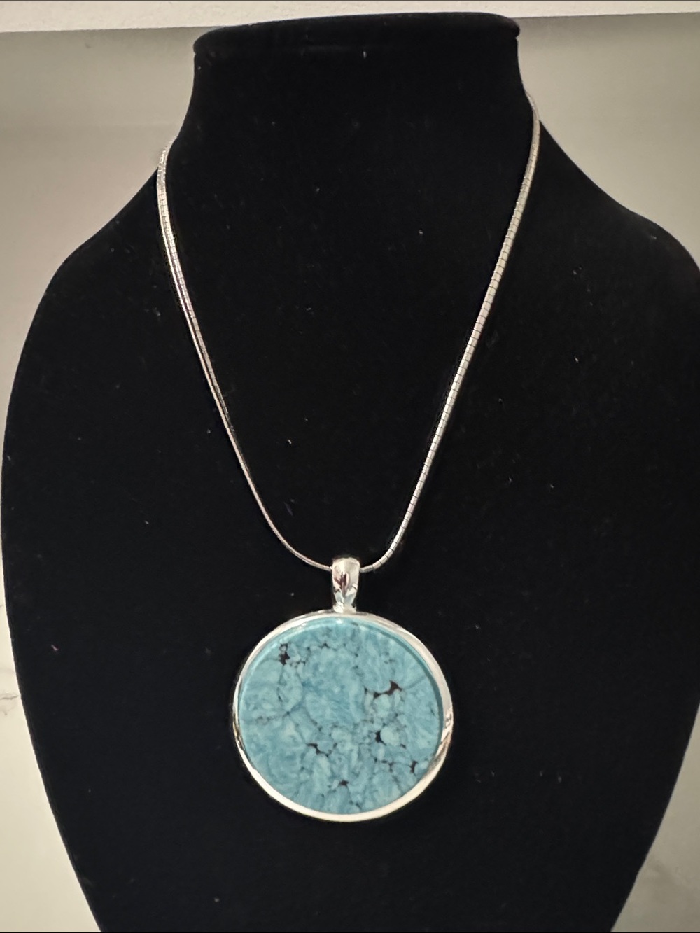 Turquoise Stone Silver Pendant Necklace - Blue Pendant Necklace